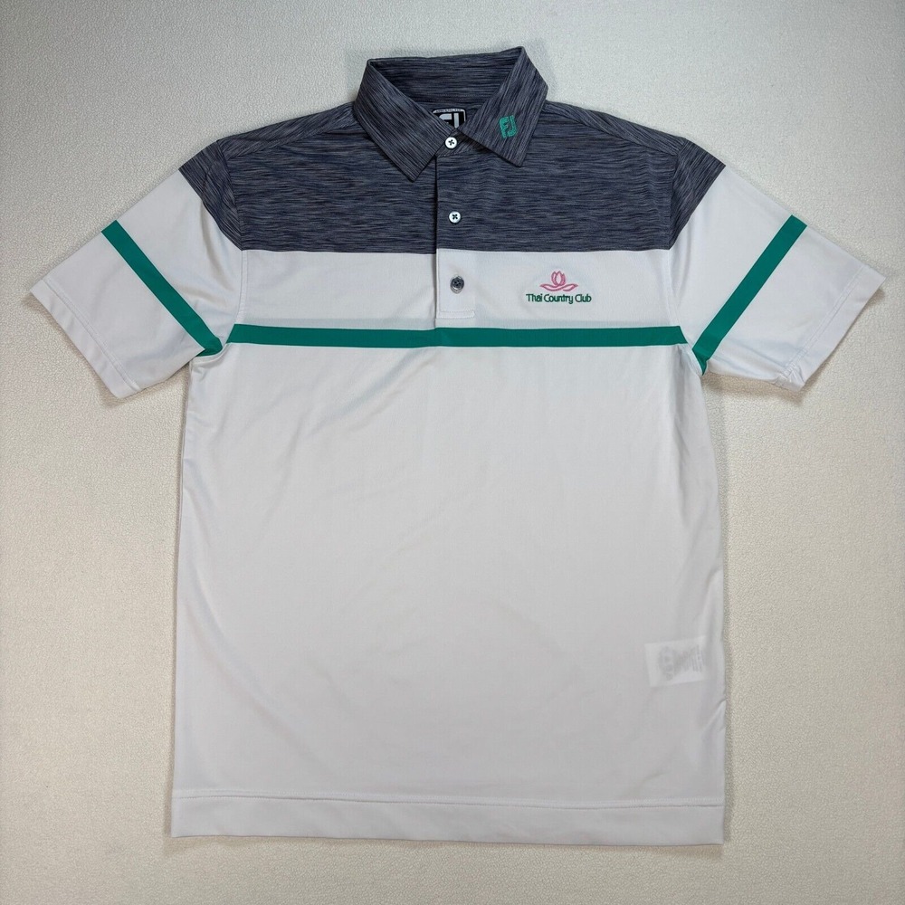 FootJoy Polo Men's M White Athletic Fit Collar Logo Golf Performance‎ Shirt